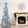 7FT Snow Flocked Pre-lit Artificial Pop Up Christmas Tree with 200 Warm Lights and Blue & Silver Ornaments for Home Holiday Decor - 2 of 4