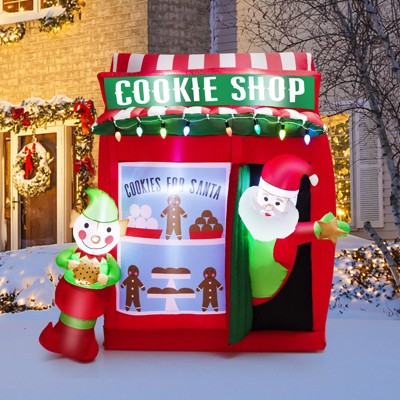 Tangkula 6.5FT Height Christmas Inflatable Santa Claus, Self-inflatable Decor w/ Cookie Shop Gingerbread Man Colorful Lights Blow up Wave Santa Claus