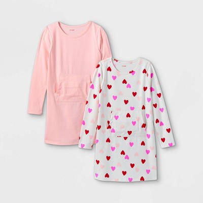 Girls' 2pk Adaptive Abdominal Access Valentines Long Sleeve Dress - Cat & Jack™ Powder Pink/Cream