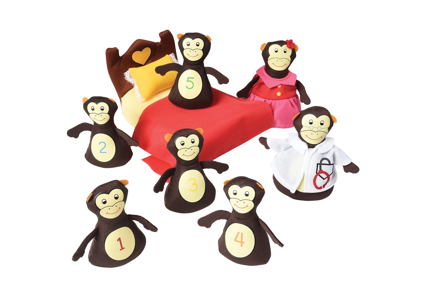 Детские куклы Cre8tive Minds Five Little Monkeys Storytelling Props – 8-Piece Fabric Counting & Rhyme Set Ages 3+ — фото 1