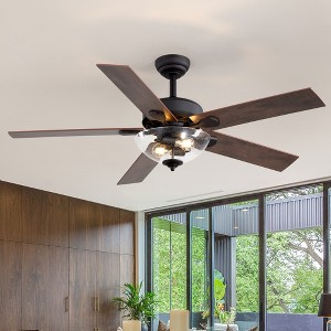 Airsurfer 52" Matte Black Ceiling Fan with 5 Reversible Dual-Color Wood Blades, Quiet DC Motor, and Remote Control for Indoor Use - 1 of 4