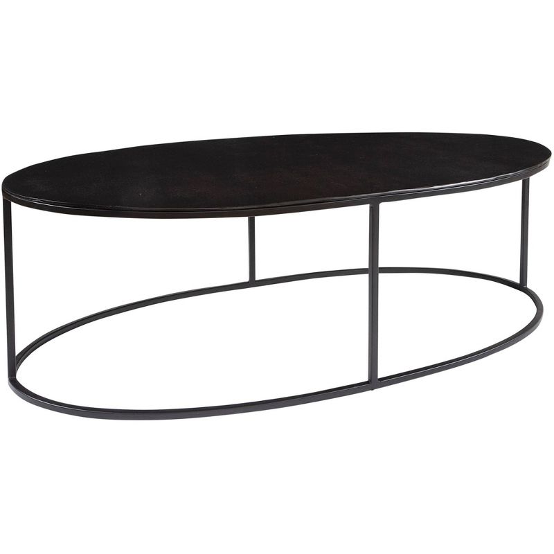 Uttermost Modern Industrial Aged Black Iron Aluminum Oval Coffee Table 48" x 24" Plated Antique Tabletop for Living Room Bedroom, 1 of 2
