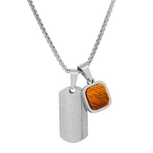 Steeltime 24" stainless steel and tiger eye Lords prayer dog tag pendant - 1 of 4