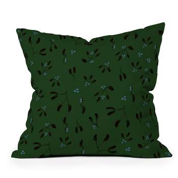 16"x16" Camilla Foss Midnight Mistletoe Square Throw Pillow Green - Deny Designs