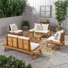 Christopher Knight Home Sedona Outdoor Acacia Wood 6 Seater Chat Set with Cushions - 2 of 4