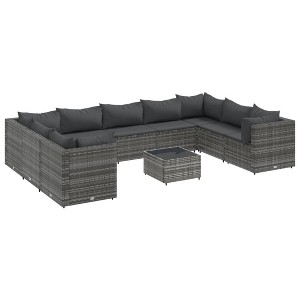 vidaXL - 10 Piece Gray Patio Lounge Set with Cushions - Poly Rattan, Steel Frame, Modular Design - Outdoor, Garden, Deck, Terrace - 1 of 4