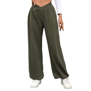 Coolmee Women's Crossover Waist Sweatpants Casual Baggy Jogger Pants Wide Leg Lounge Pants - 1 of 4
