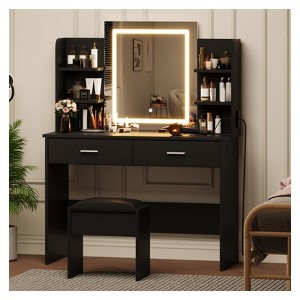 Makeup Vanity Set with Tri-Mode LED Lighted Mirror, 6 Storage Shelves, 2 Large Drawers - 1 of 4