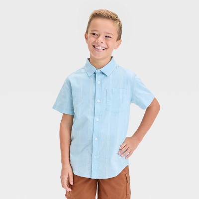 Boys' Short Sleeve Poplin Striped Button-Down Shirt - Cat & Jack™
