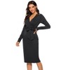 Womens Long Sleeve Slim Midi Dress Wedding Guest Bodycon Dress with Belt Criss Cross V-Neck Elegant - 3 of 3