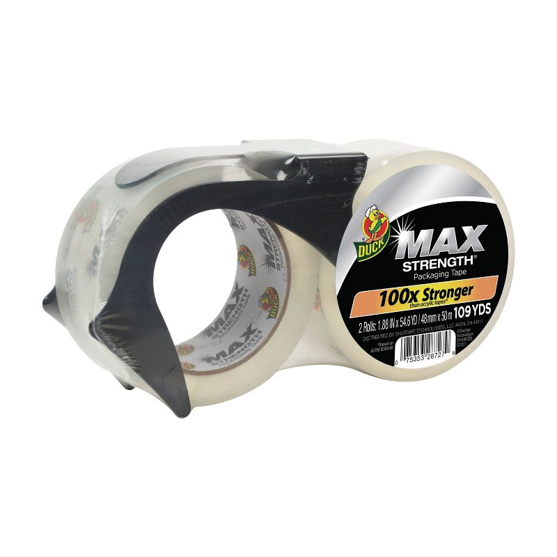 Duck 2pk 1.88&#34; x 54.6yd/Roll Max Strength Packing Tape with Dispenser, 1 of 9