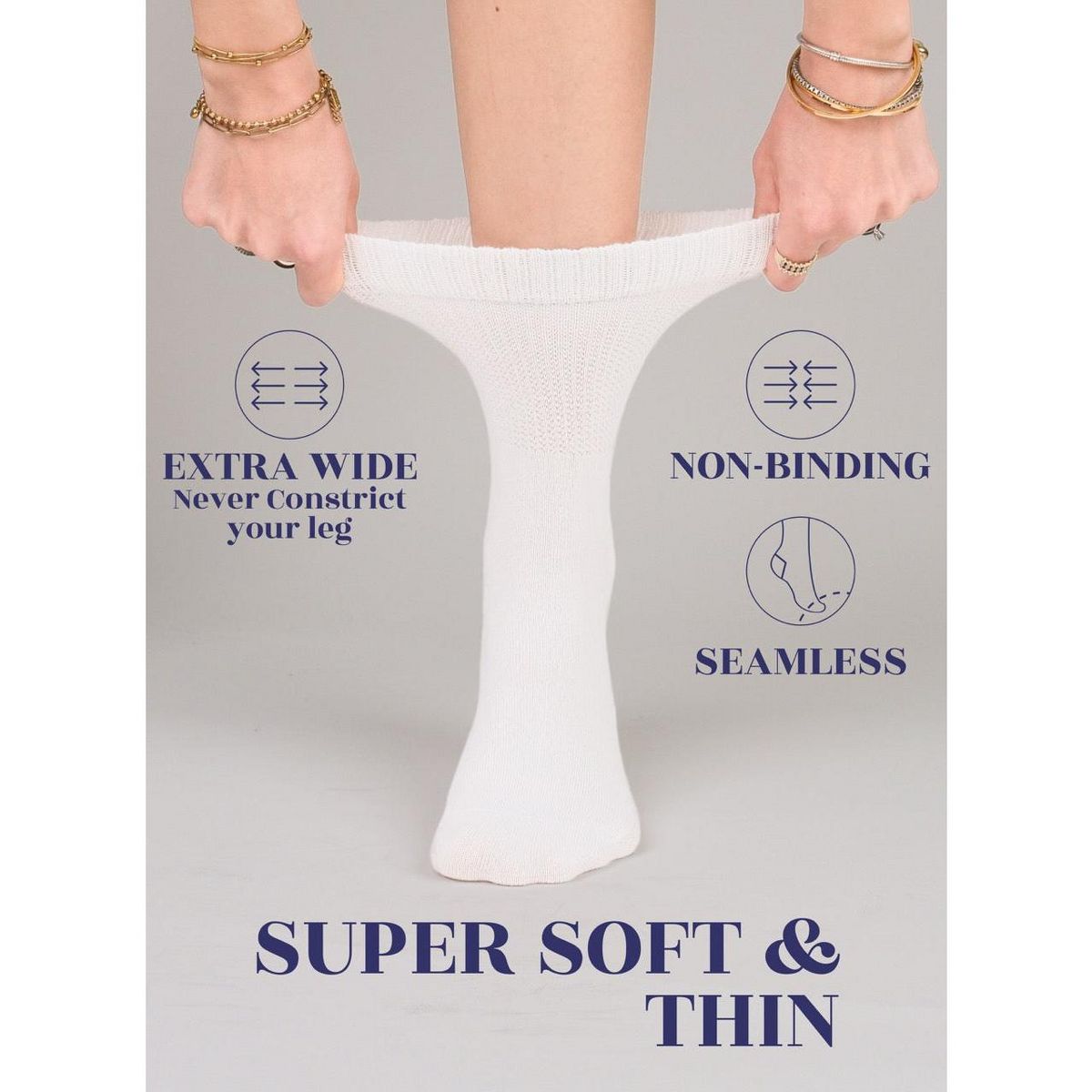 Hugh Ugoli Women's Cotton Diabetic Crew Socks Wide Fit Seamless Toe Non-Binding, 4 Pairs - thumbnail 2