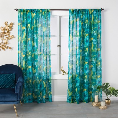 Indochic Floral Sheer Curtain Panel Bluff Green - Opalhouse™