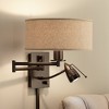 Possini Euro Design Radix Modern Swing Arm Wall Lamp Bronze with Cord Cover LED Reading Light Plug-in Light Fixture Oatmeal Shade for Bedroom Bedside - 2 of 4