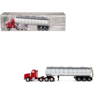 Kenworth T800 Tag Axle Red with White Chemical Tanker Trailer 1/87 (HO) Plastic Model Car by Promotex - 1 of 4