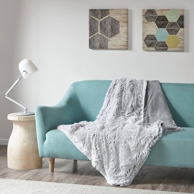 Frosty Touch 50"x60" Reversible Shaggy Faux Fur Throw - Gray