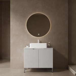 30" Bathroom Floor Cabinet,Modern Bathroom Vanity With White Ceramic Basin,2 Doors,Freestanding Bathroom Storage Cabinet-Cuddlewood - 1 of 4