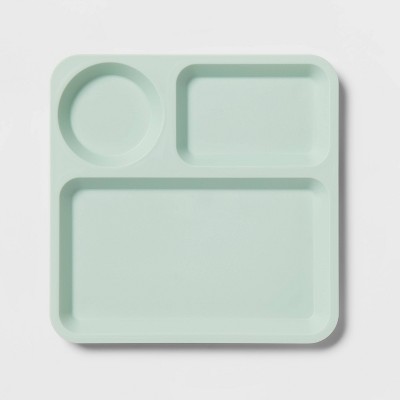 10" Plastic Kids' Square Divided Plate Green - Pillowfort™