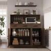 Farmhouse Sideboard Buffet with Microwave Stand, Barn Doors Buffet Storage Cabinet with Drawers and Shelves, Wood Coffee Bar Cabinet - 2 of 4