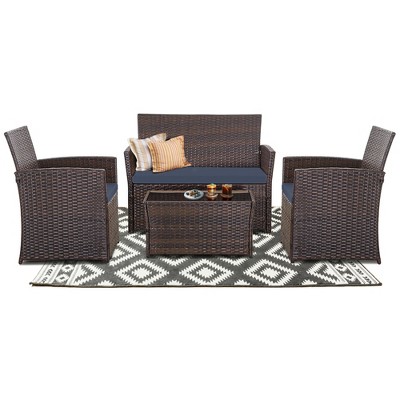 Anybear 4PC Brown PE Wicker Sectional Sofa Couch with Washable Cushions Patio Furniture Set