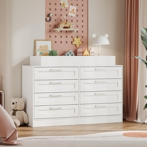 Baby Changing Dresser with 8 Drawers – Wooden Nursery Dresser with Safety Rail & Open Shelf - 1 of 4