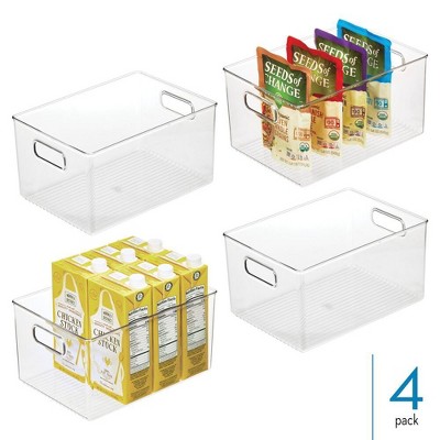 Clear BPA-Free Stackable Plastic Pantry Organizer Bins with Handles, Set of 4