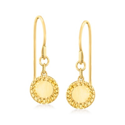 Ross-Simons Italian 14kt Yellow Gold Textured and Polished Disc Drop Earrings