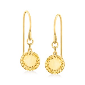 Ross-Simons Italian 14kt Yellow Gold Textured and Polished Disc Drop Earrings - 1 of 3