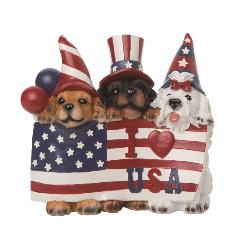 Transpac Resin 8" Multicolor Patriotic Patriot Pups USA Decor, 1 of 2