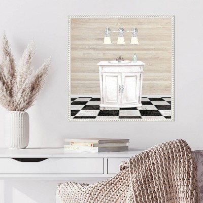 Elizabeth Medley White Canvas Bathroom Quote Art with Floater Frame