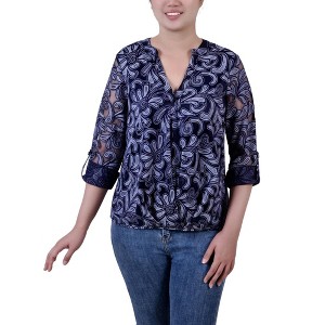 NY Collection Womens Burnout Print Floral Basic T-Shirt - 1 of 1