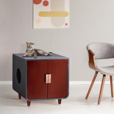Mocha Walnut Mid-Century Modern Cat Litter Box Enclosure