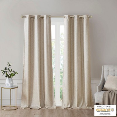 PAGED 42x84 Inch Tonal Printed Faux Silk Total Blackout Curtains,Curtain Panels for Living Room,Bedroom(2 Pcs Window Panels)