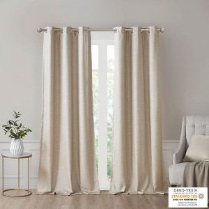 PAGED 42x84 Inch Tonal Printed Faux Silk Total Blackout Curtains,Curtain Panels for Living Room,Bedroom(2 Pcs Window Panels) - 1 of 4