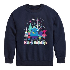 Boys' - Trolls - Hairy Holidays Branch and Friends Graphic Long Sleeve Fleece Sweatshirt - 1 of 4