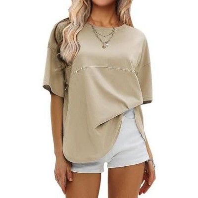 EXLURA Womens Summer Oversized T Shirts Crewneck Loose Workout Short Sleeve Blouse Tops 2025 Y2K Casual Athletic Basic Tee