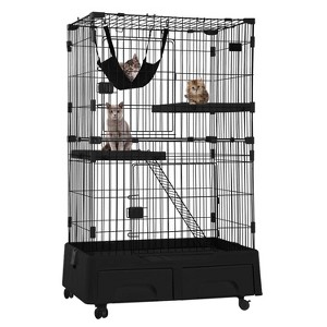 BestMassage 52 Inch Cat Cage Cat Crate with Hammock Two Front Doors for Cats, Black - 1 of 4