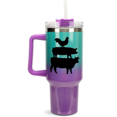 Elanze Designs Stacked Farm Animals Chicken Pig Cow 40 Oz. Stainless