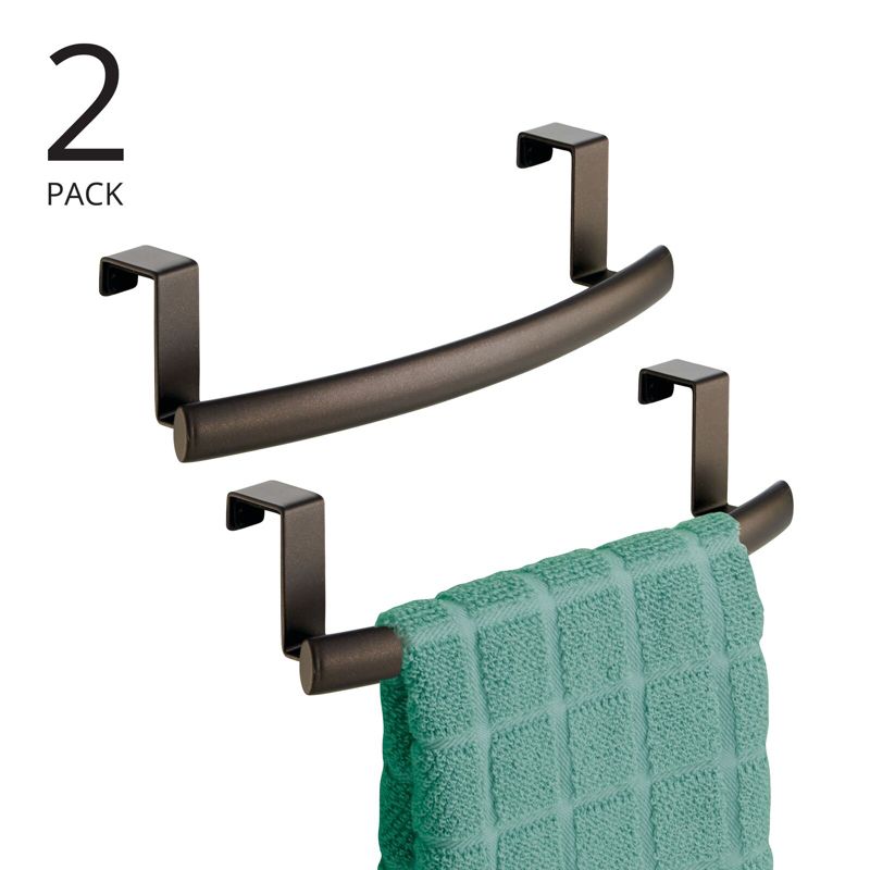 mDesign Steel Over Door Curved Towel Bar Storage Hanger Rack - 2 Pack, Bronze, 2 of 10