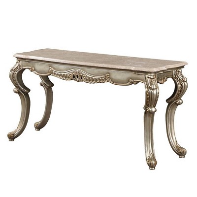 Miliani 58" Natural Marble Top Accent Table with Antique Bronze Wood Legs