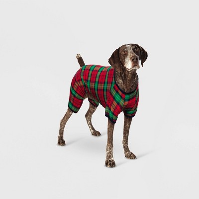 Holiday Plaid Flannel Dog and Cat Pajama with Sleeves - Wondershop™ Red XS