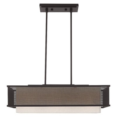 Urban Bronze 3-Light Linear Chandelier with Oatmeal Fabric Shade