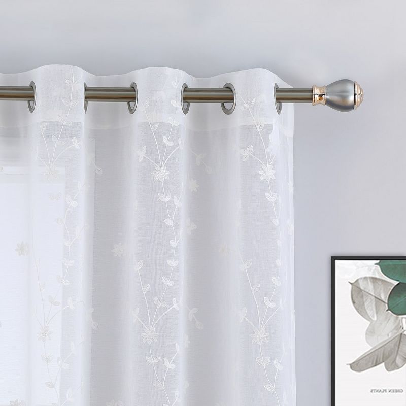 Whizmax Embroidered Floral Sheer Curtains Grommet Voile Drapes for Living Room , 2 Panels, 3 of 7