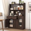 Tiramisubest 71"H Pantry Cabinet Reeded Glass Bakers Rack with Storage Microwave Stand Wire Hole Storage Rack Tall Pantry Cabinet, Brown - 2 of 4