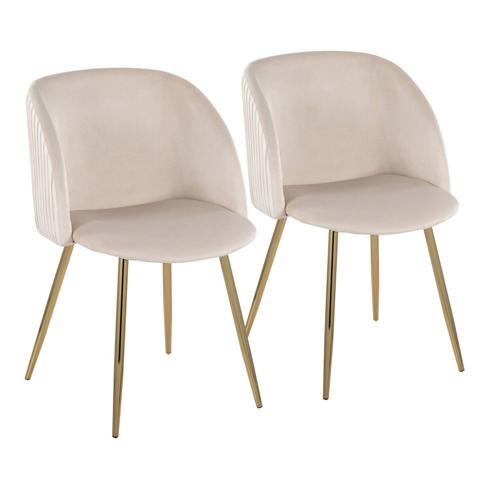 Photos - Dining Table Set of 2 Fran Pleated Dining Chairs White/Gold - LumiSource: Velvet Uphols