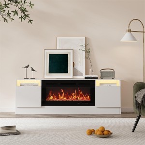 70" TV Stand for 75" TVs, Modern Wooden Console with Storage Cabinets, Fits 36" Electric Fireplace - 1 of 4