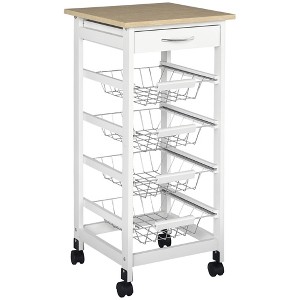 Mobile Kitchen Cart, Rolling Kitchen Island with Storage, Solid Wood Frame Utility Cart with Wire Fruit Baskets and Drawer - 1 of 4