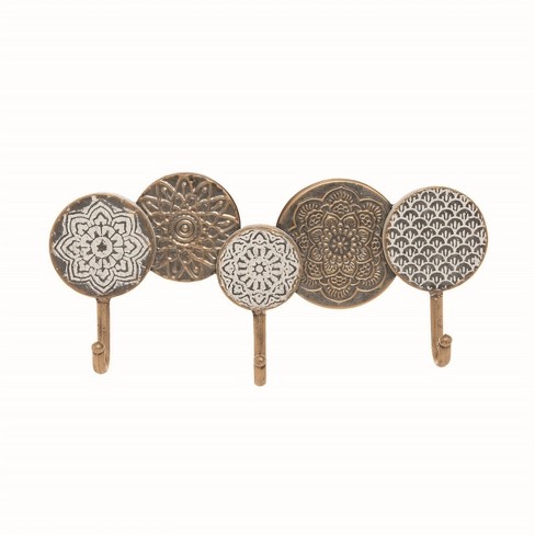 Distressed Metal Henna Pattern Decorative Wall Hook With 3 Metal