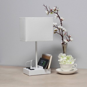 15.3" Tall Modern Rectangular Bedside Table Desk Lamp with 2 USB Ports and Charging Outlet - Simple Designs - 1 of 4