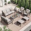 Heynemo Outdoor Patio Furniture Set, 7 Piece Patio Seating Set with Fire Table and Ottomans, Metal Furniture Set for Porch Backyard Garden - 2 of 4